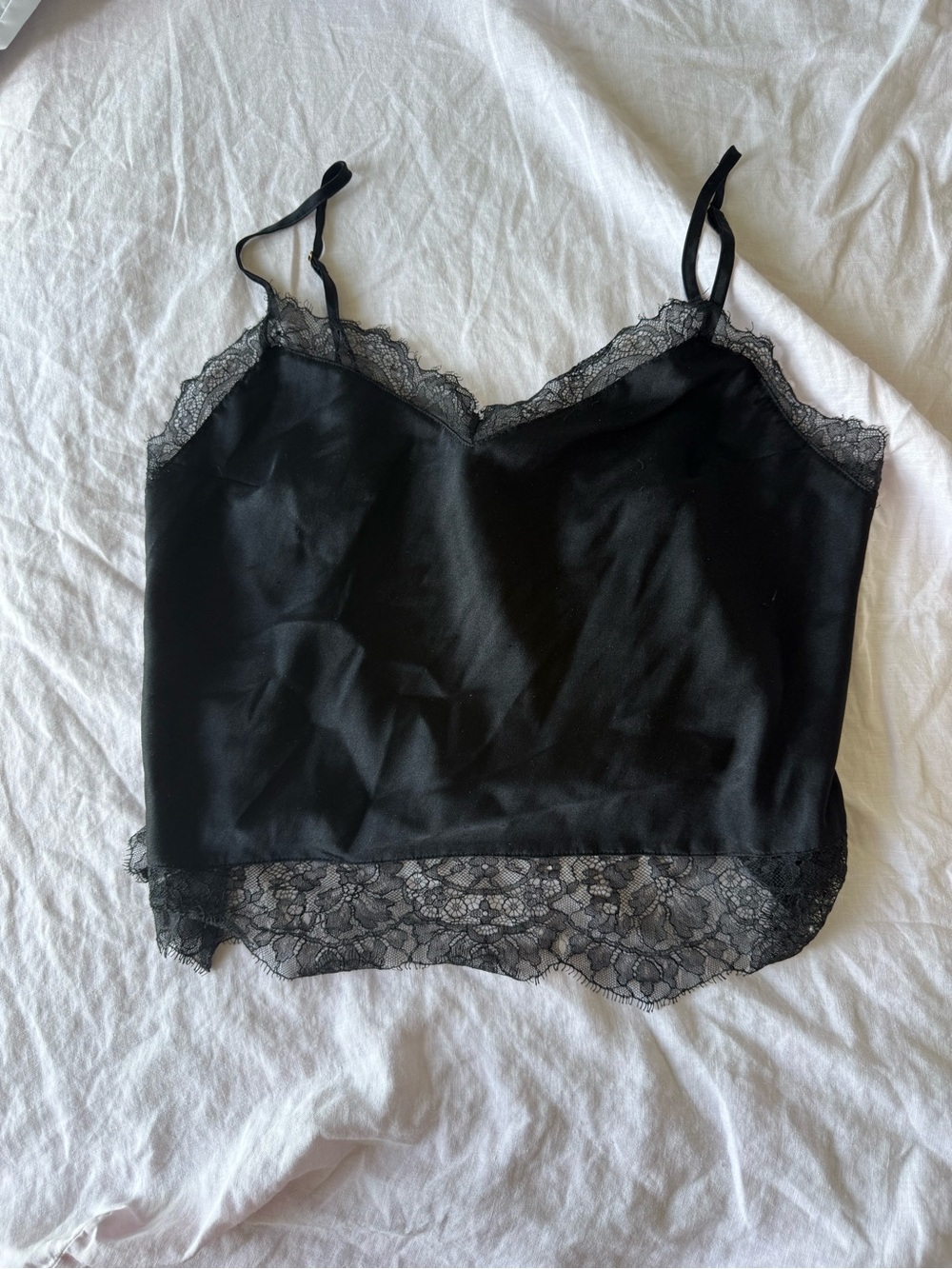 Victoria Secret Black Lace Trim Satin Cami Top